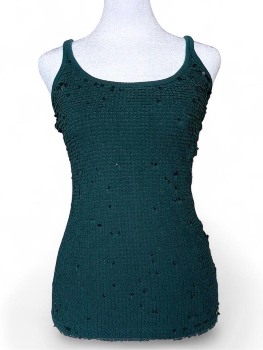 Armani Exchange Y2K Dark Teal Sequin Scoop Rib Tank